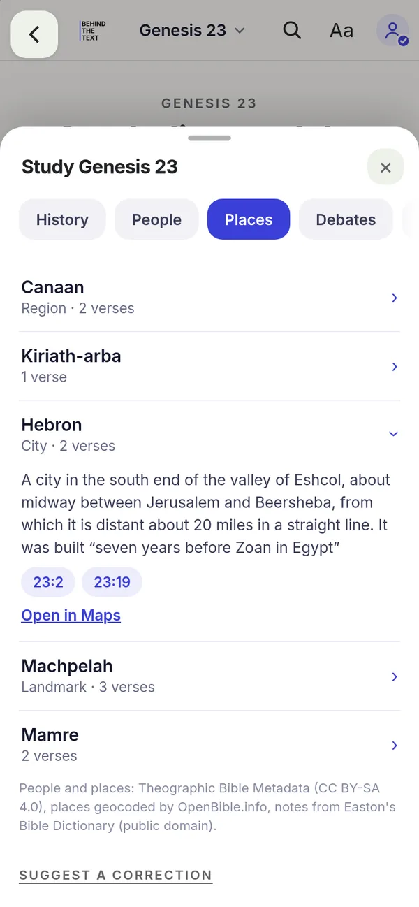 People and places for Genesis 23