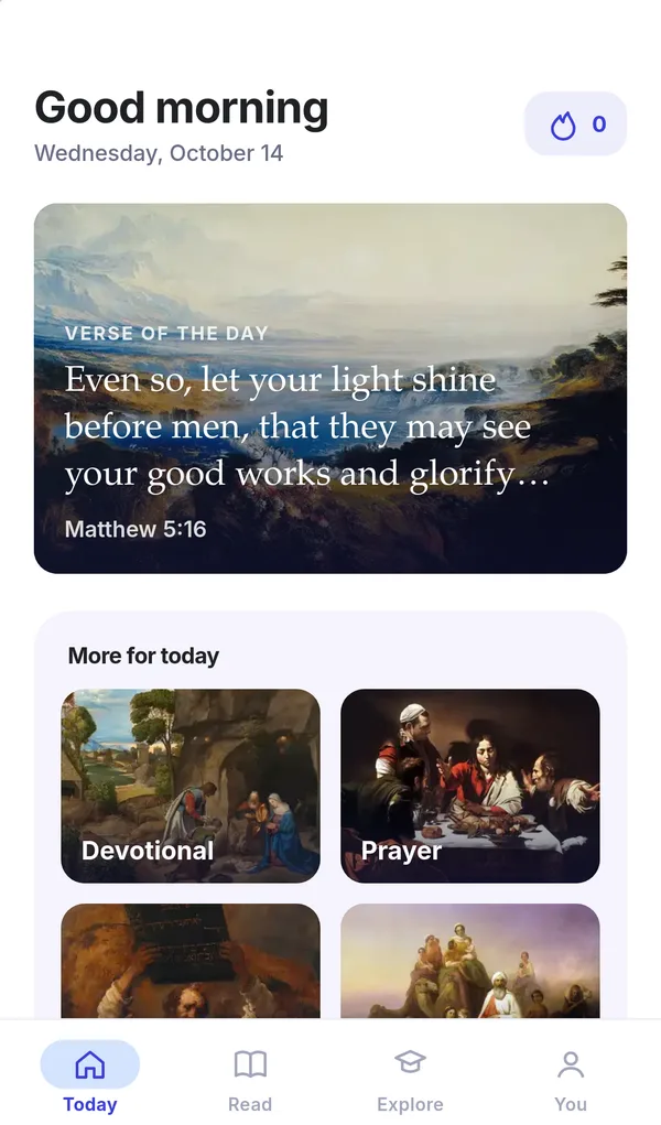 The Today screen in Behind the Text